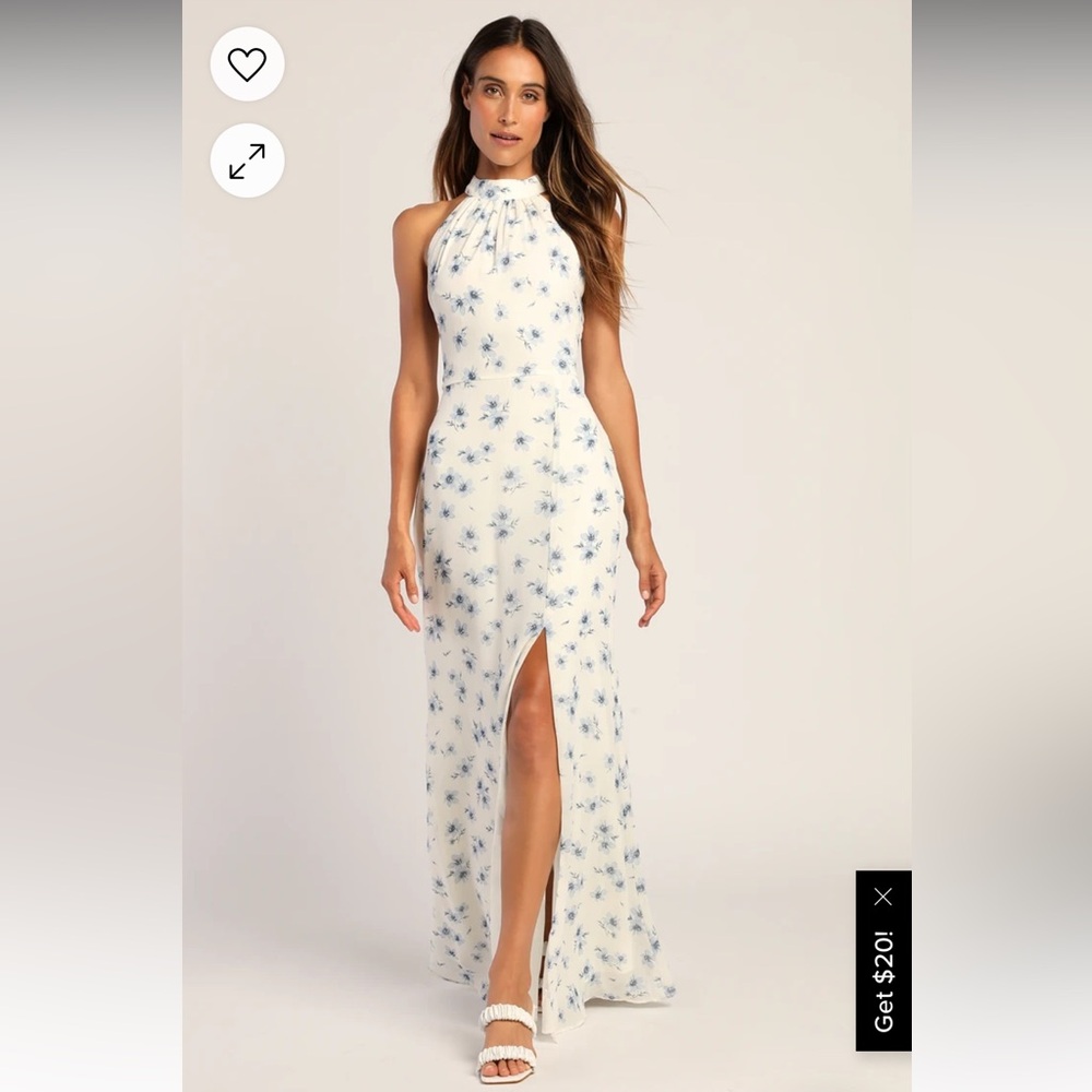 Brand New Stunning and Feminine Lulus White Floral Print Halter Dress.